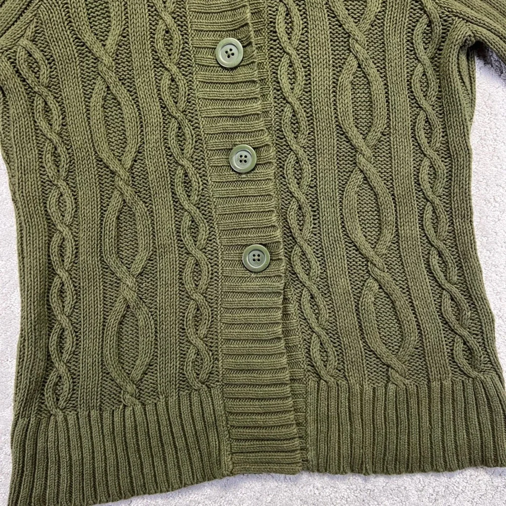 Eddie Bauer Cardigan‎ Sweater Womens XL Green Cable Knit Button Front Fisherman - Picture 4 of 13